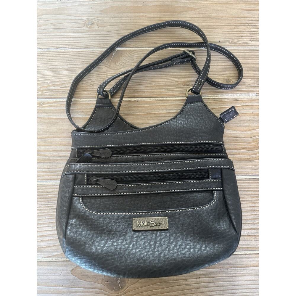Multi Sac Triple Compartment Crossbody Purse Bag Black Pebble Faux Leather